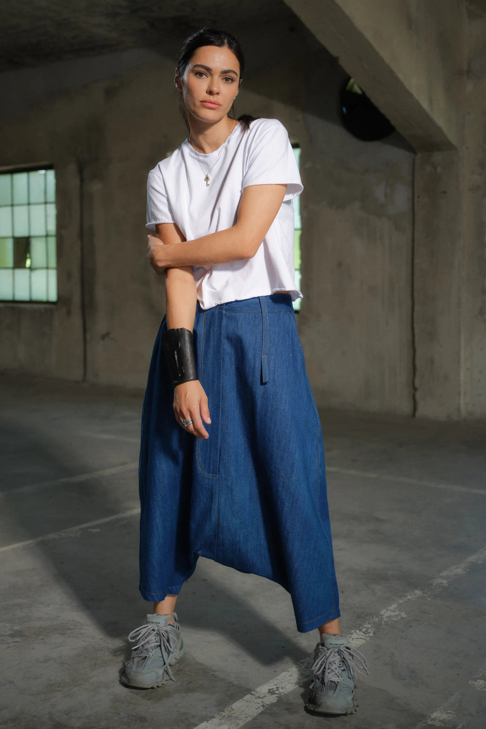 Extravagant Drop Crotch Denim Pants in Light Blue