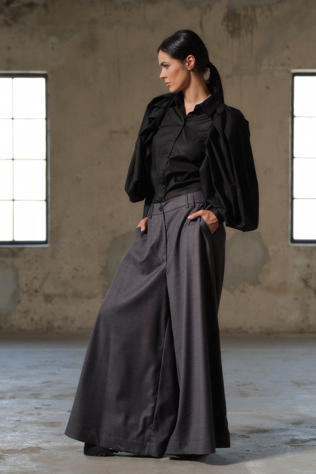 Wide leg wool palazzo pants women's