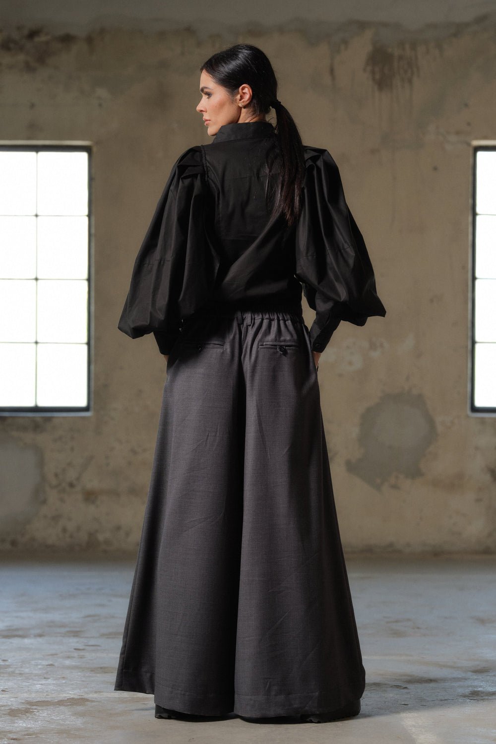 Wide leg wool palazzo pants women's