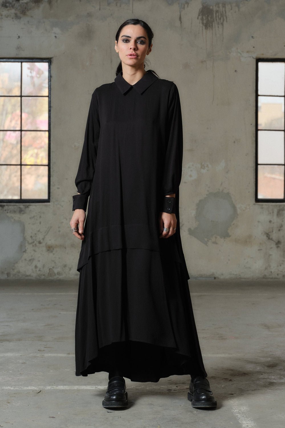 Elegant long black viscose dress