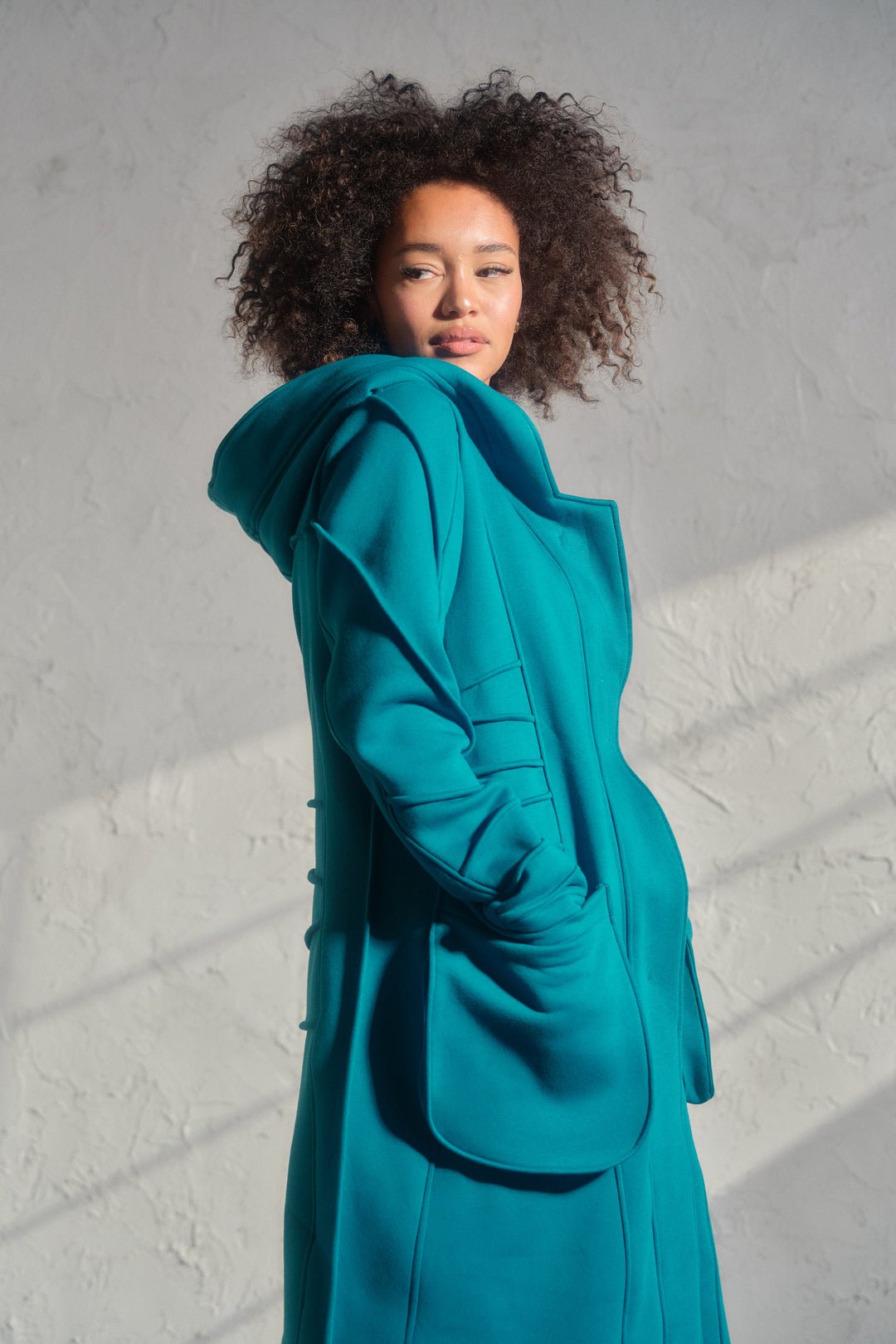 Quilted cotton jacket in petrol blue