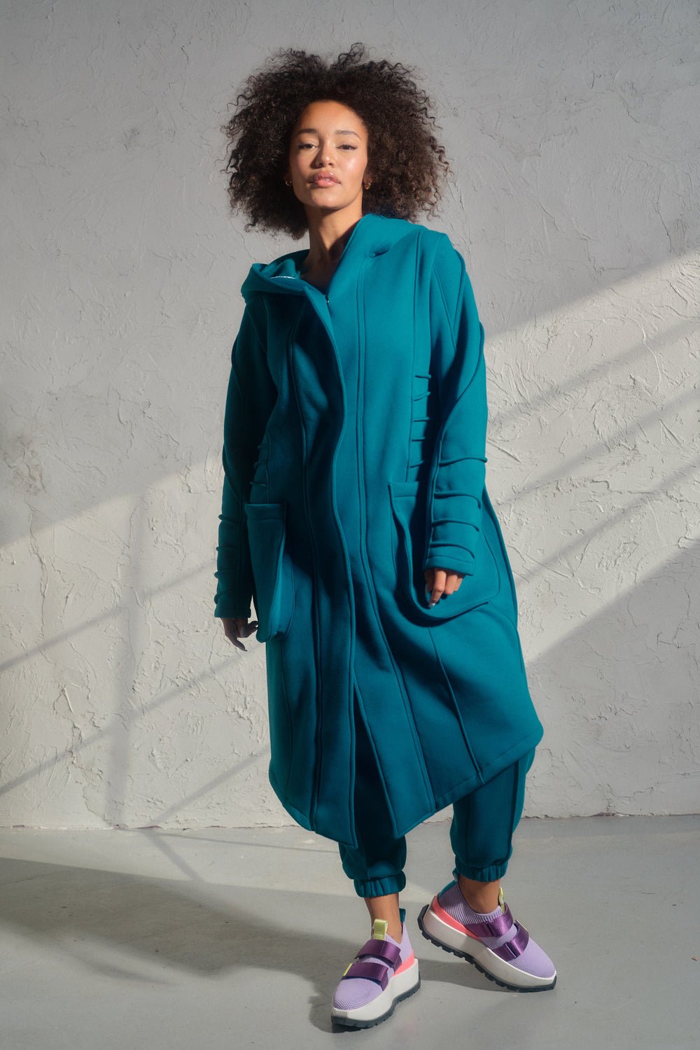 Quilted cotton jacket in petrol blue