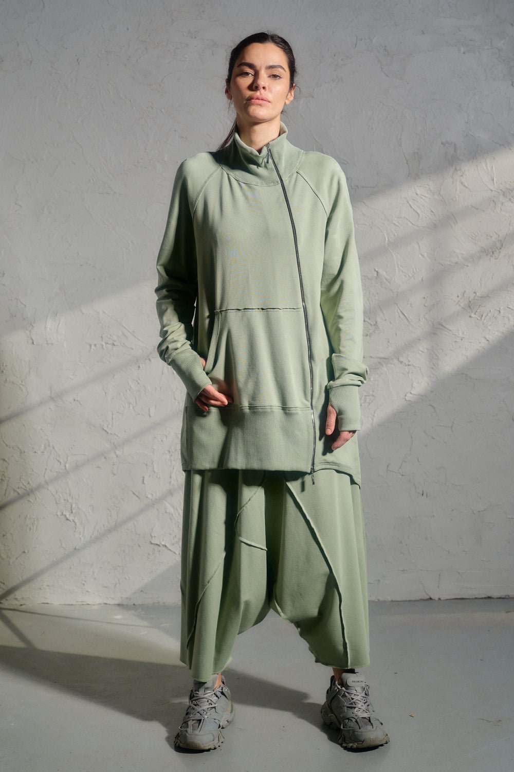 Avant garde baggy pants in Green Tea