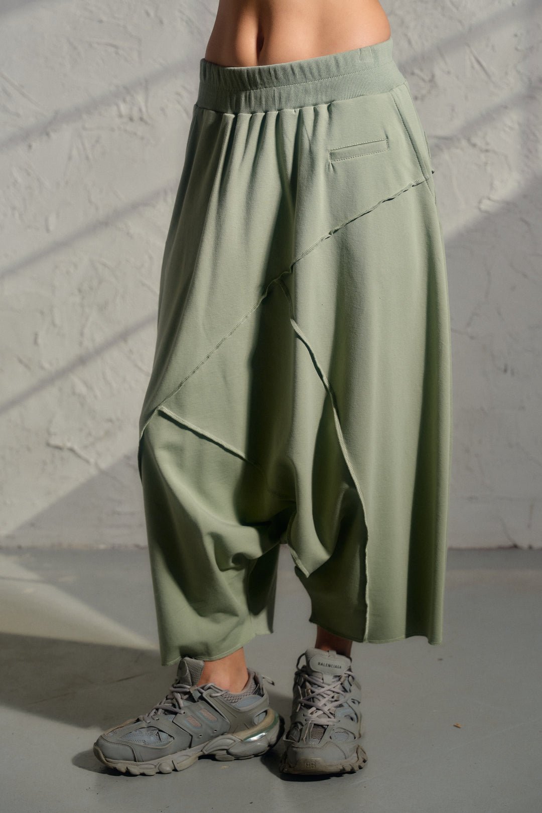 Avant garde baggy pants in Green Tea