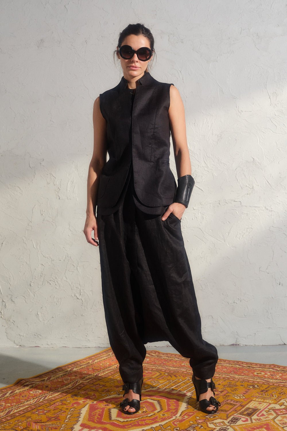 Elegant black linen vest