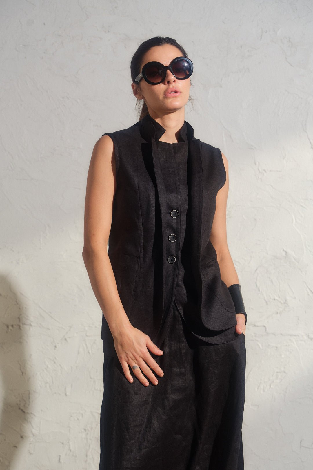 Elegant black linen vest