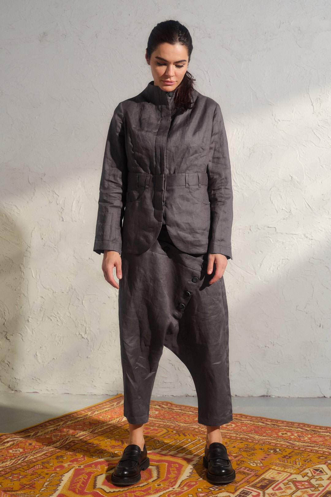 Double belt Linen Baggy Pants Womens