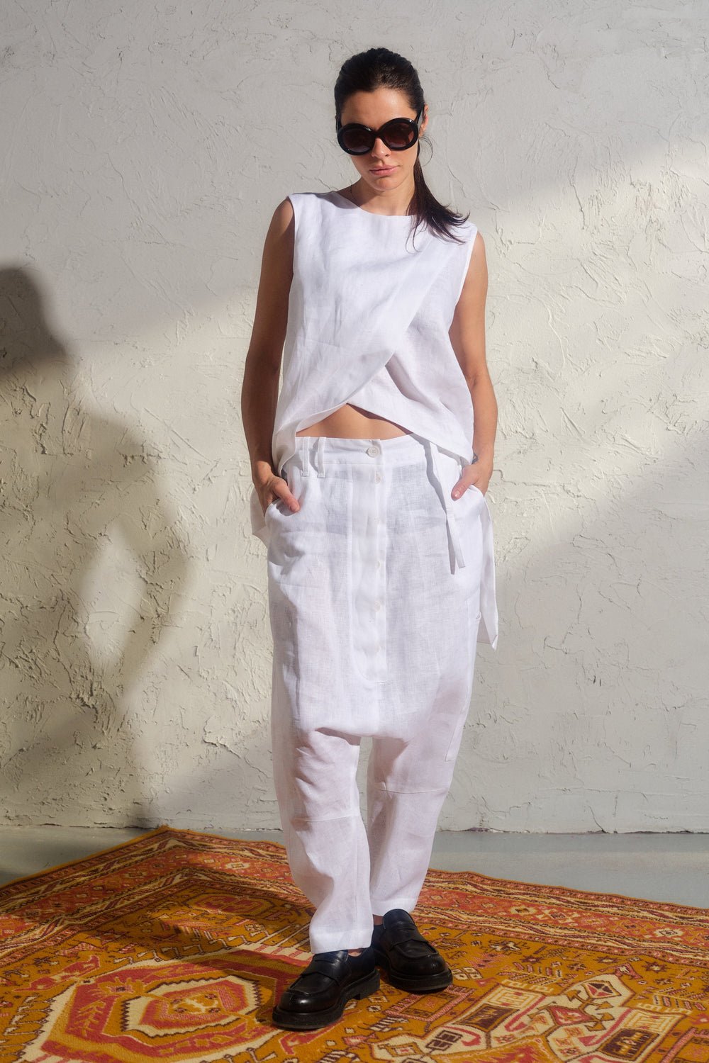 
Asymmetrical white linen top
