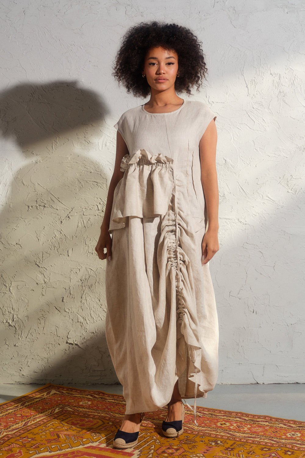 Light beige summer linen maxi dress