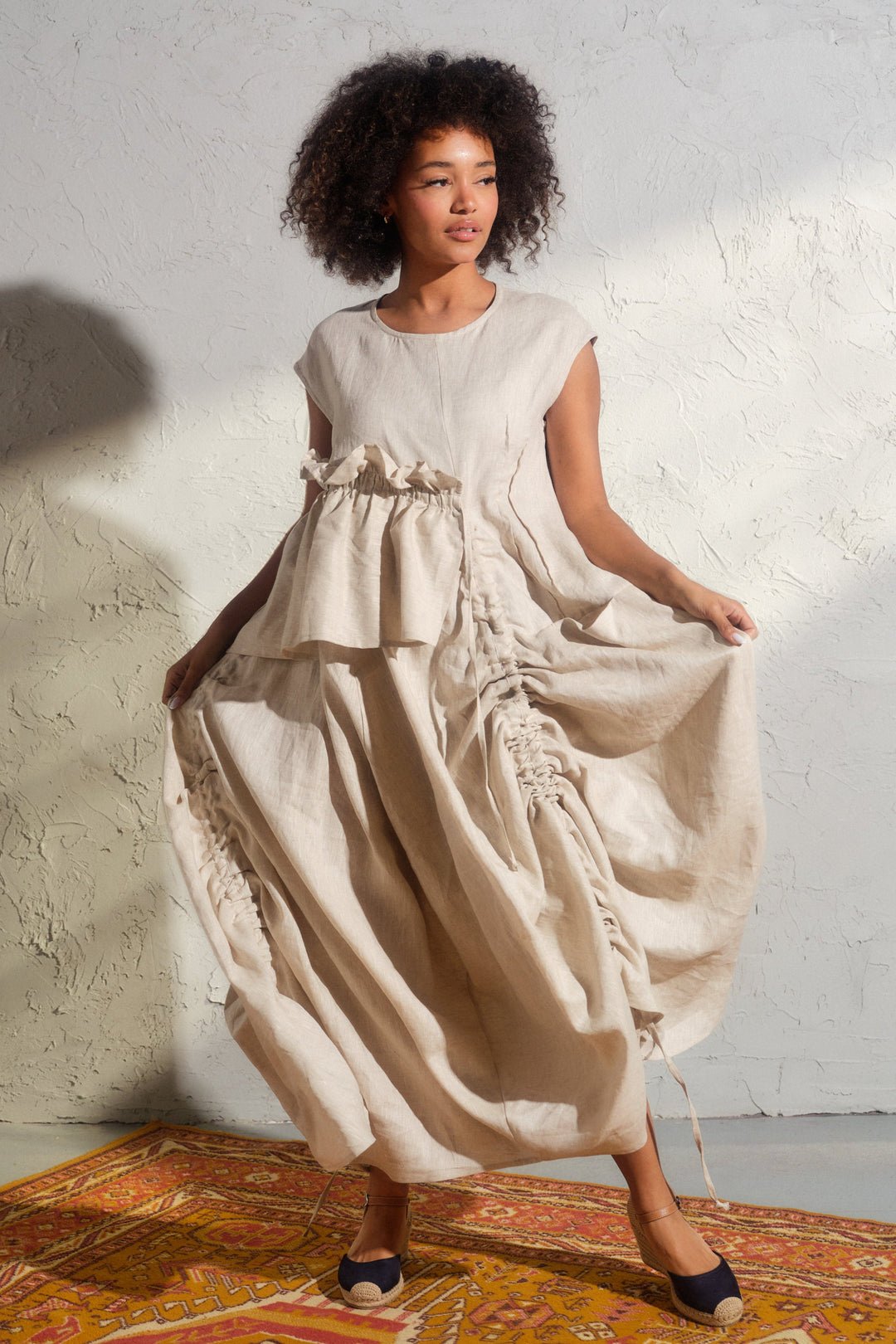 Light beige summer linen maxi dress