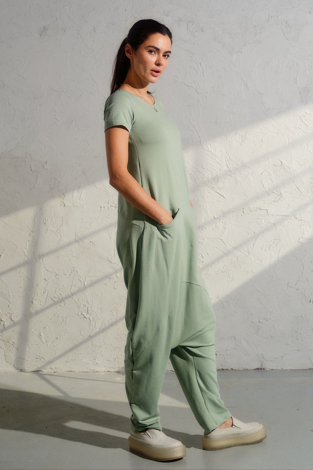 Avant garde jumpsuit in Green Tea