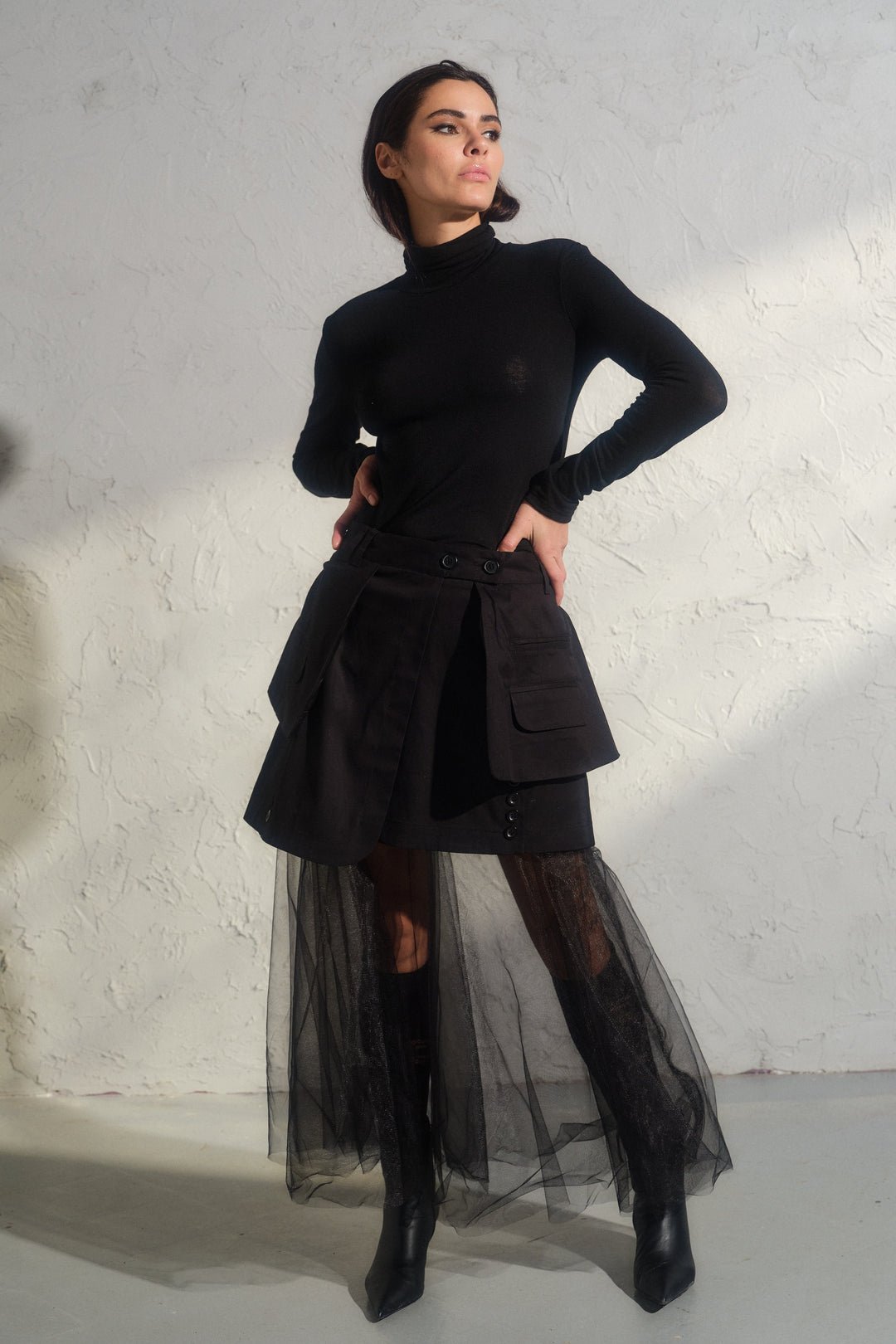 Black mini skirt with tulle petticoat 