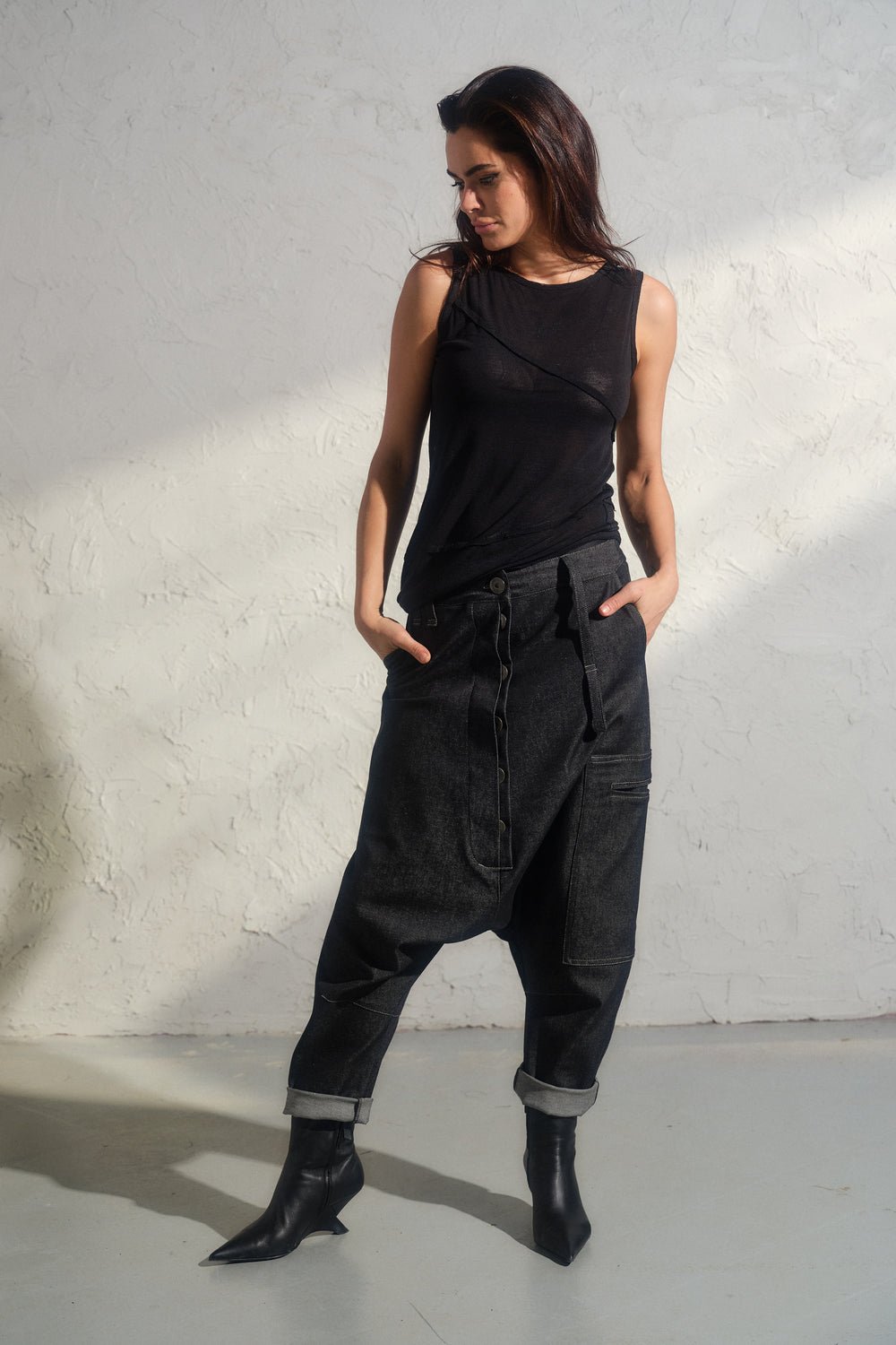 Asymmetrical black womens top