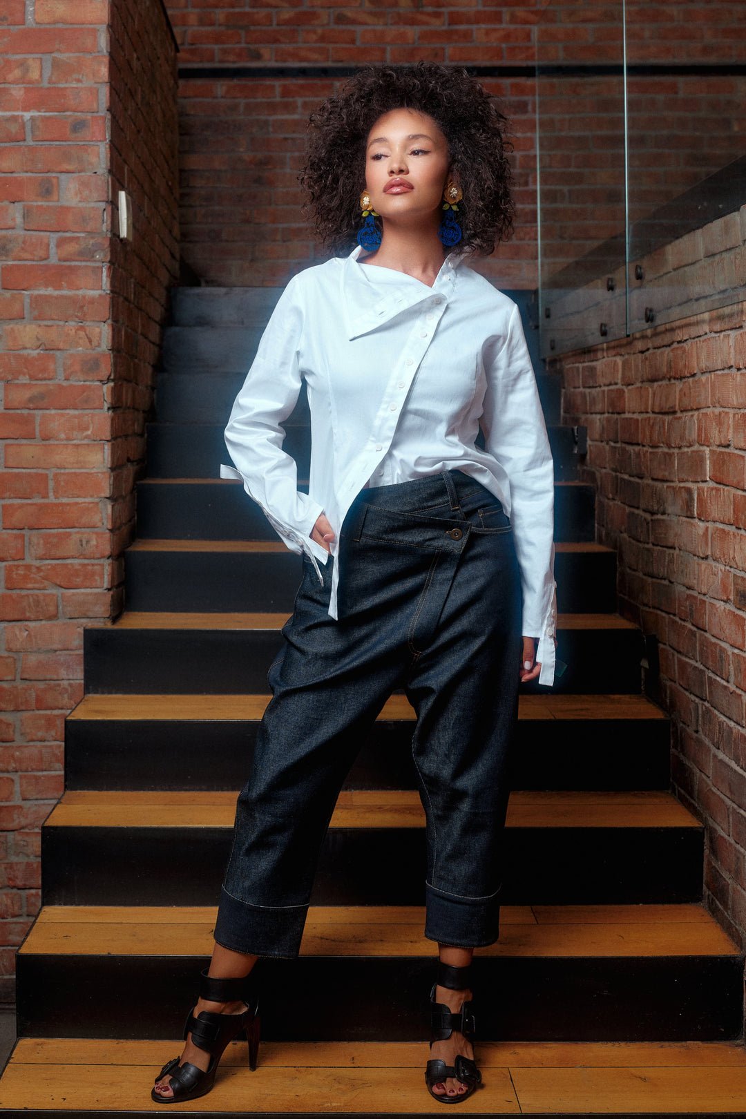 Asymmetrical denim pants