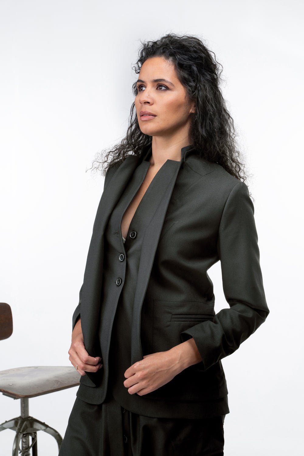 Wool Women's Blazer with Double Lapels