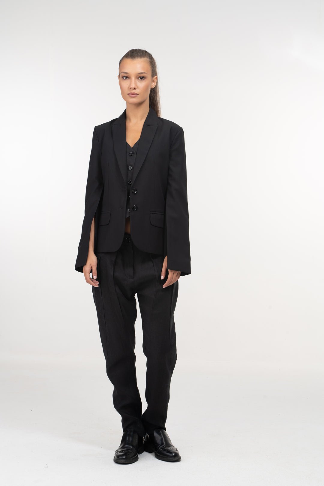 Slit-Sleeves Wool Blazer Womens