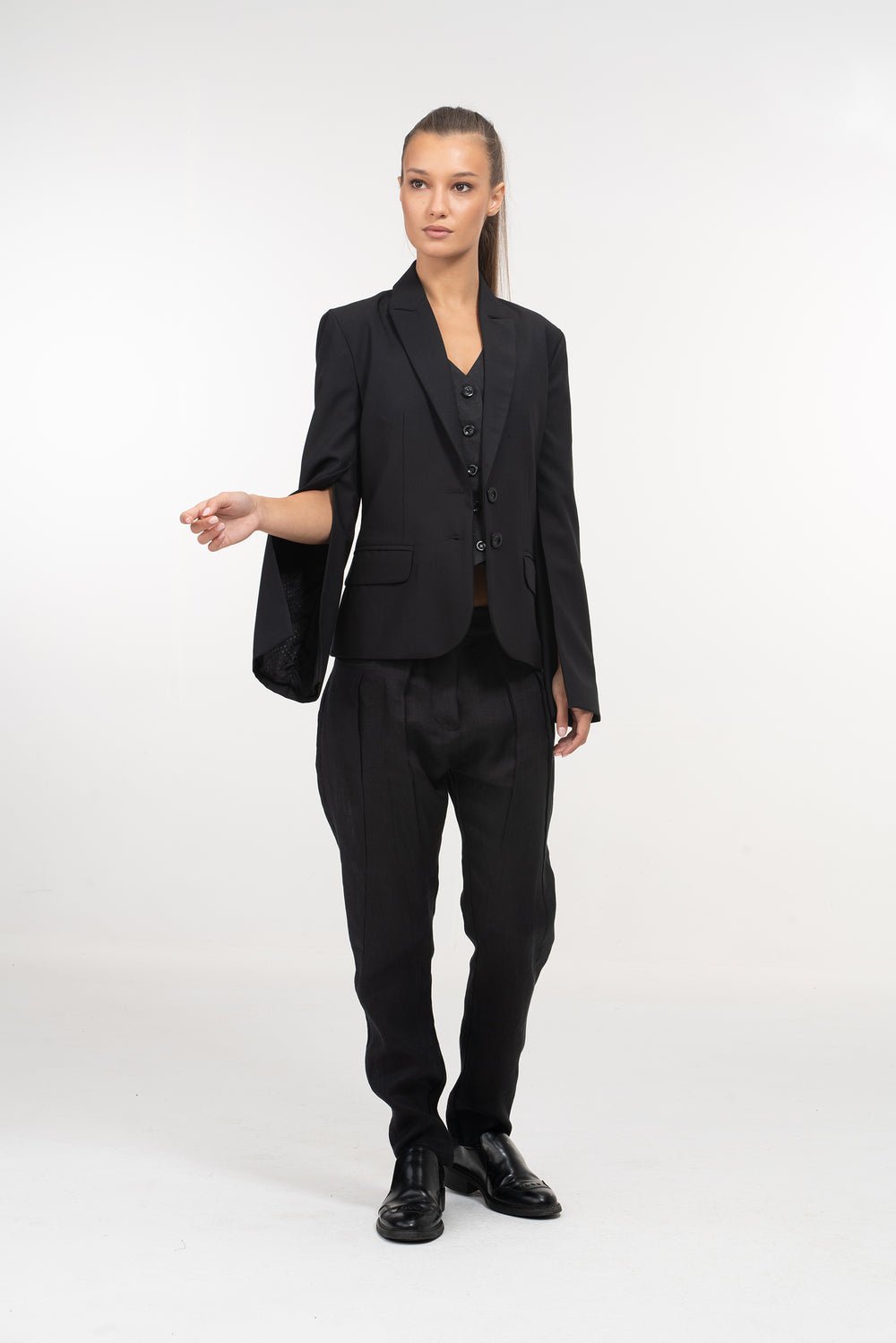 Slit-Sleeves Wool Blazer Womens