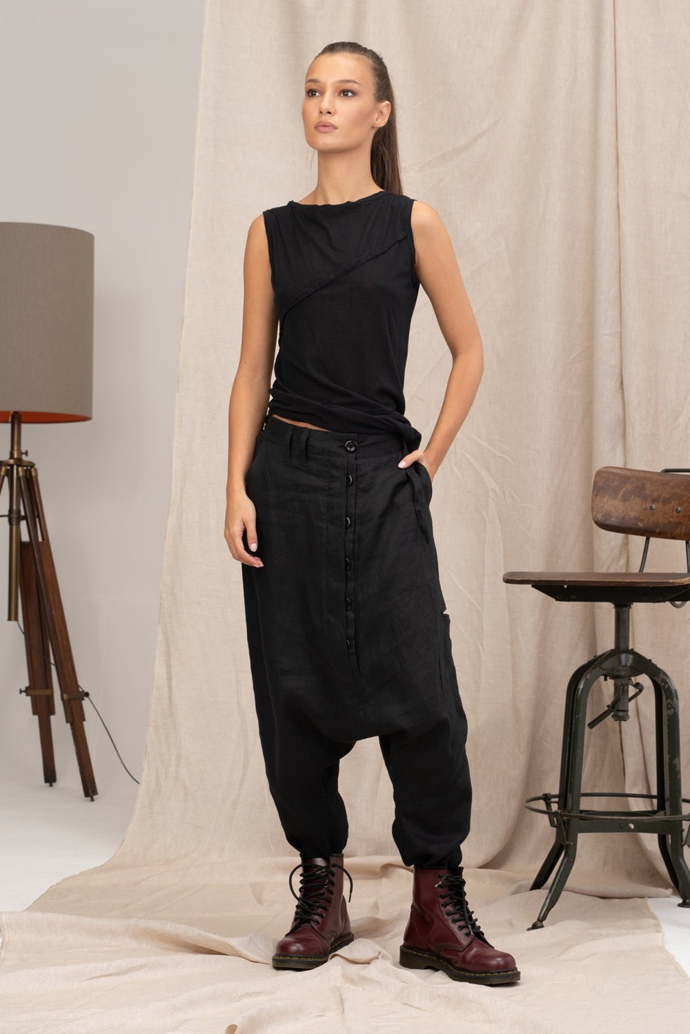 Extravagant Drop Crotch Linen Pants for Women