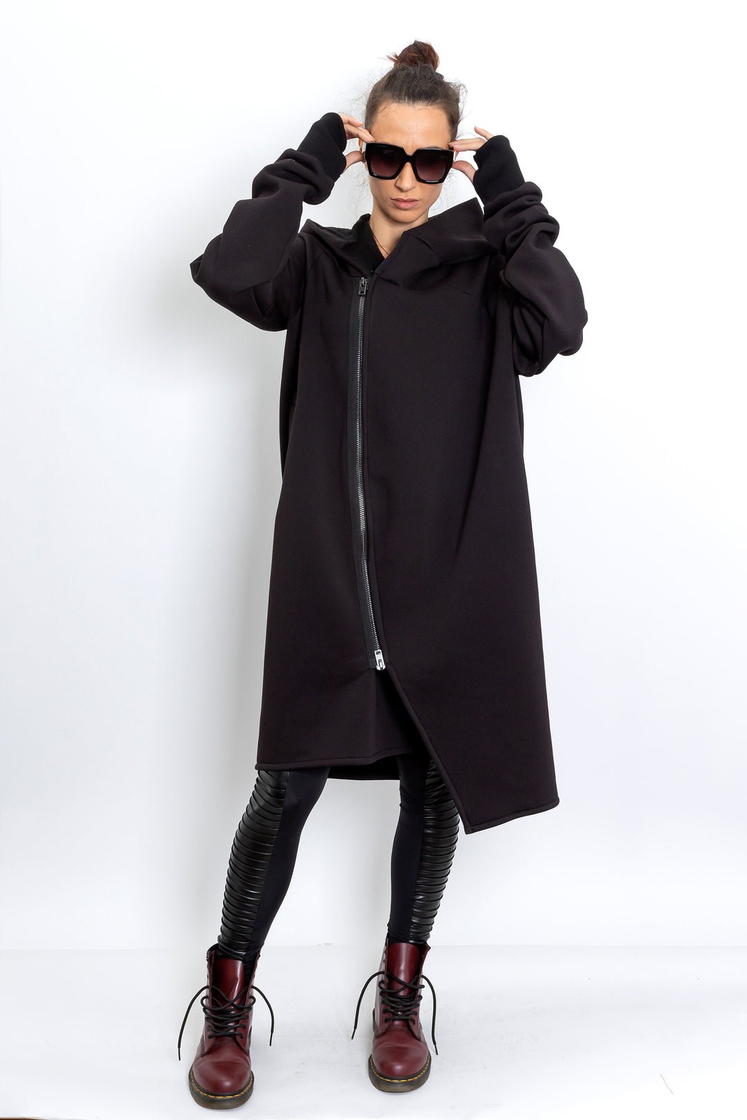 Black Asymmetrical Hooded Sweatshirt