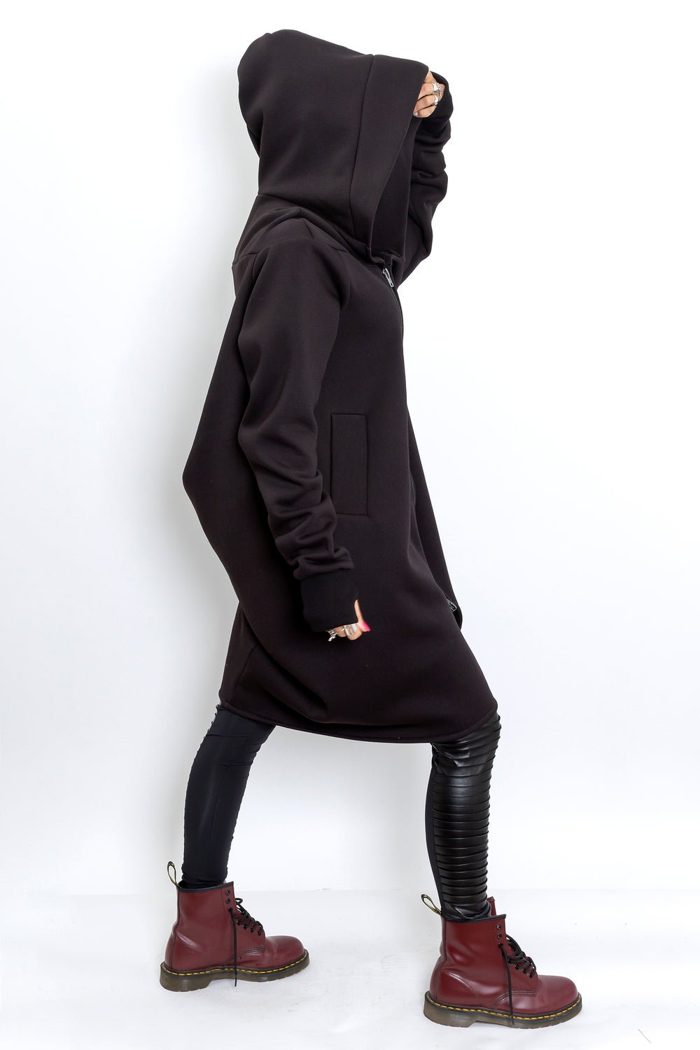 Black Asymmetrical Hooded Sweatshirt